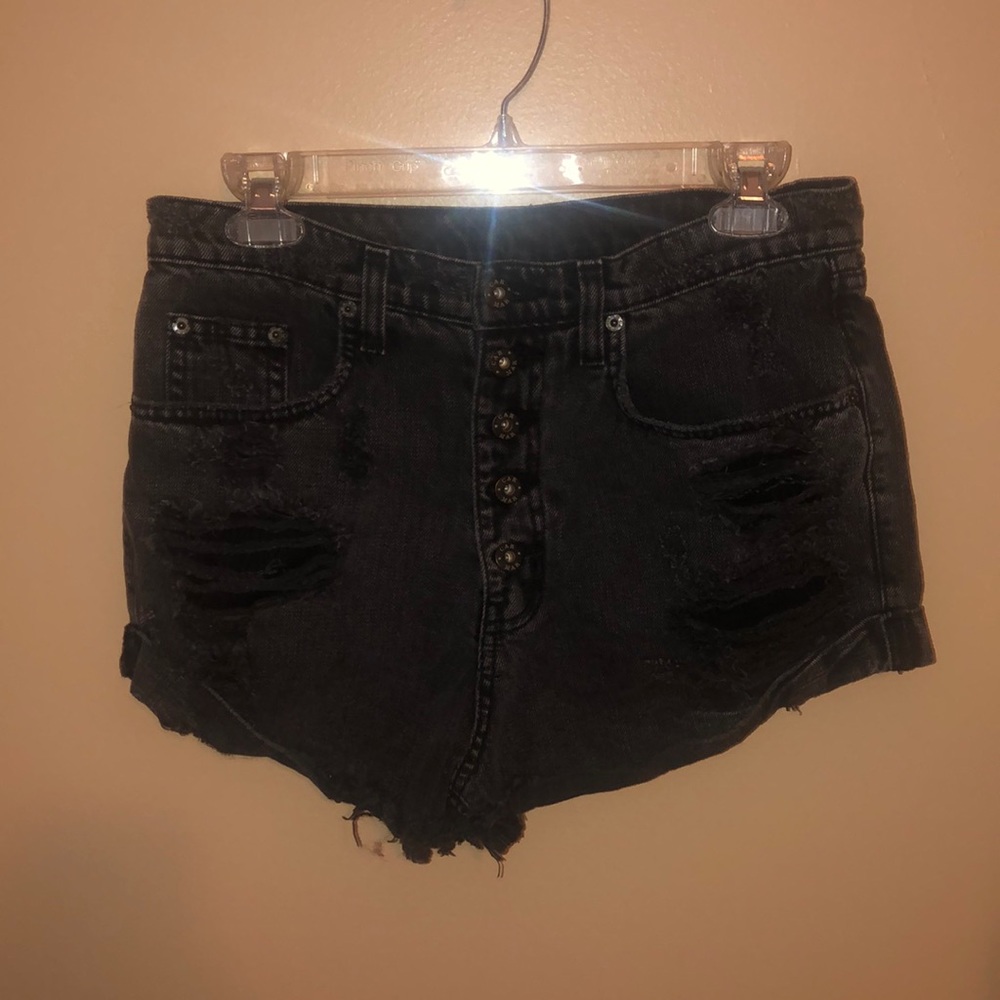 Gray black denim shorts